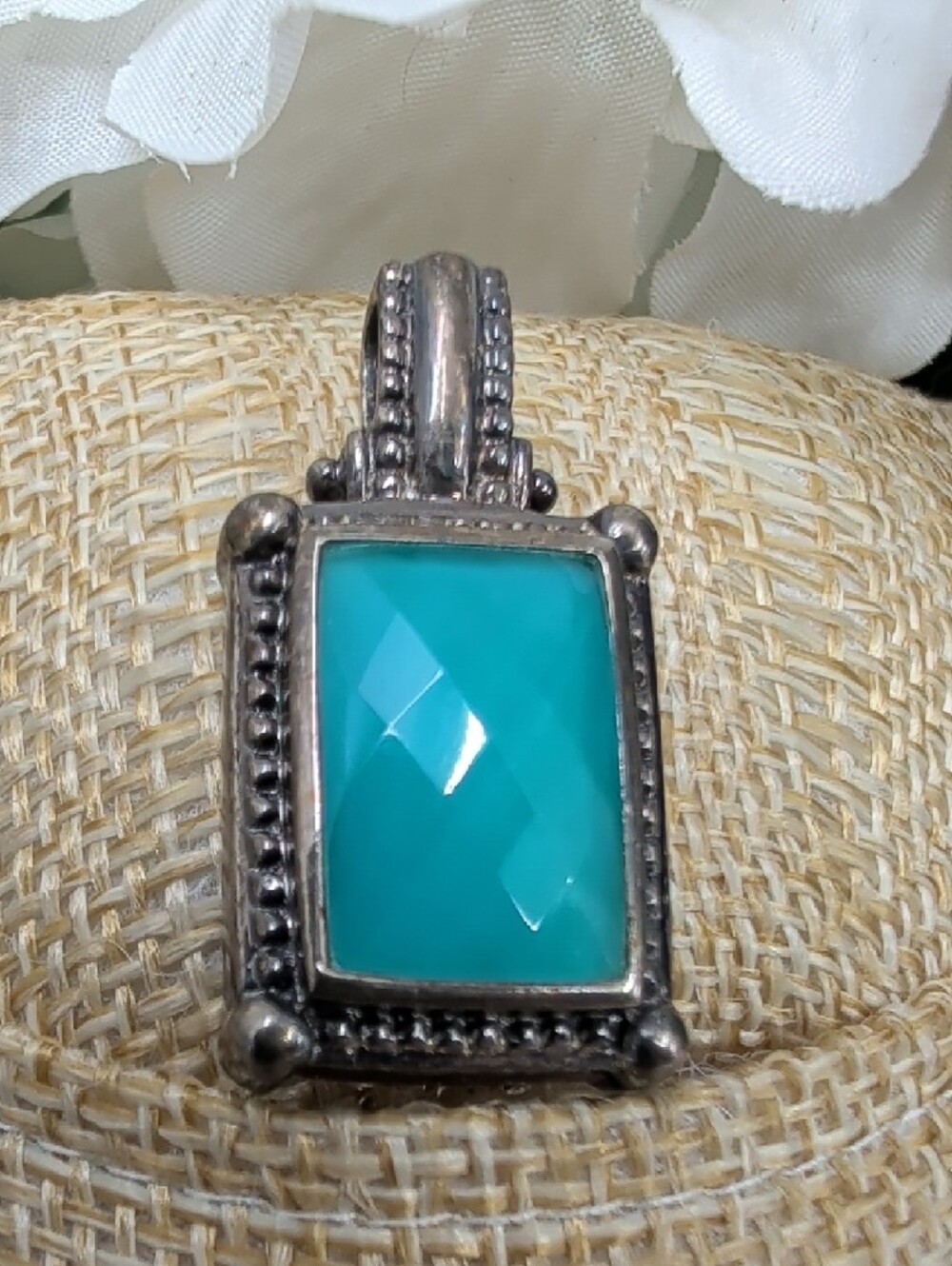 Whitney Kelly WK 925 Sterling Silver Turquoise Doublet Pendant Estate - Picture 16 of 17